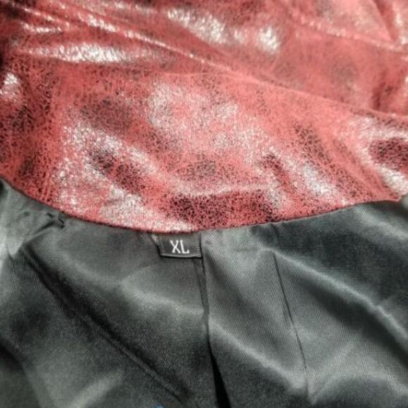 Crubelon Red Medieval Faux Leather Hooded Jacket Coat Men’s XL Goth - Picture 3 of 5